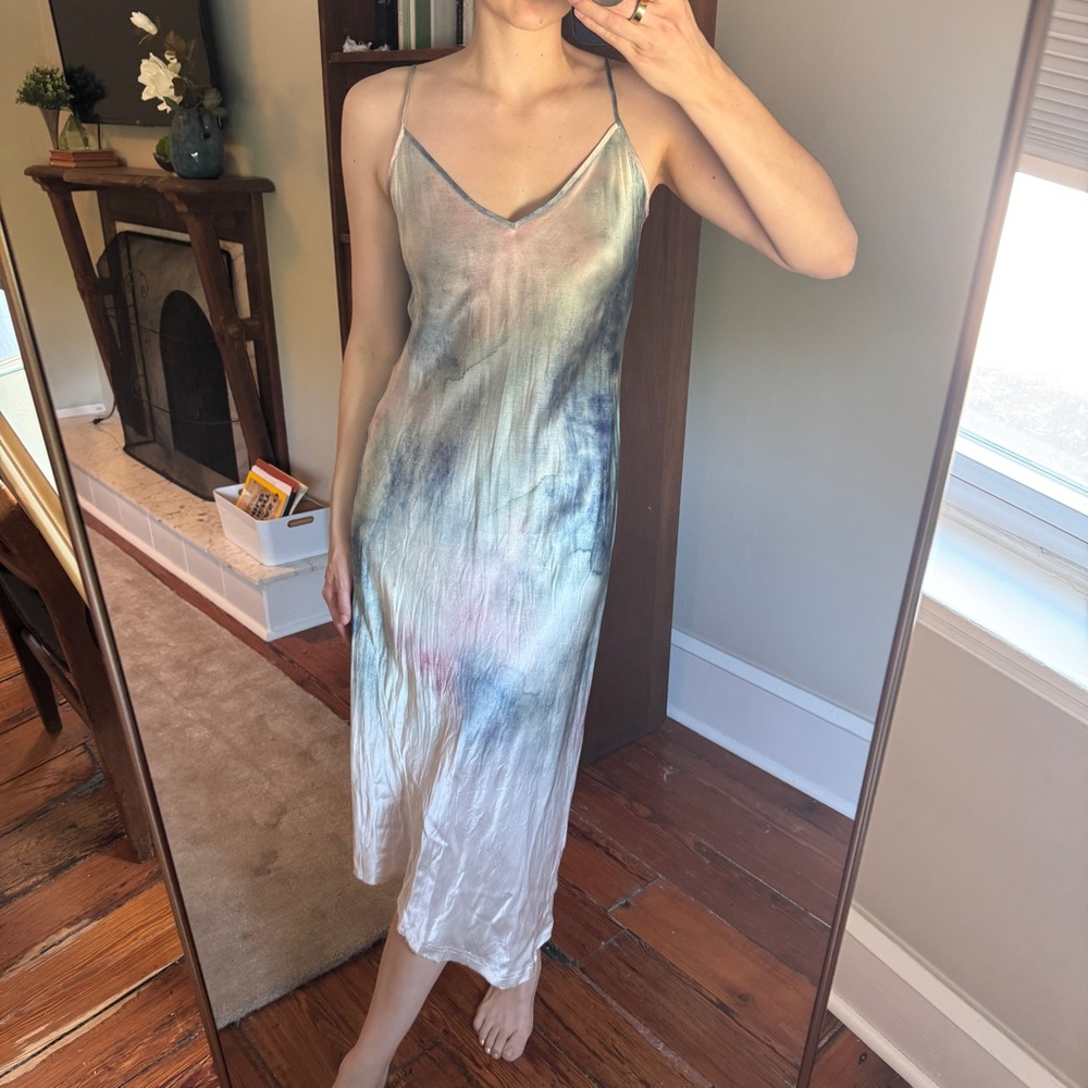 Painterly 100% Silk Bias Cut Slip Dress